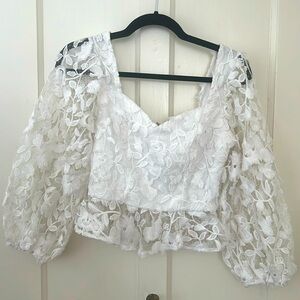 💕 SALE! Guess Crop Top, White Floral Shimmer Embroidered Bridal